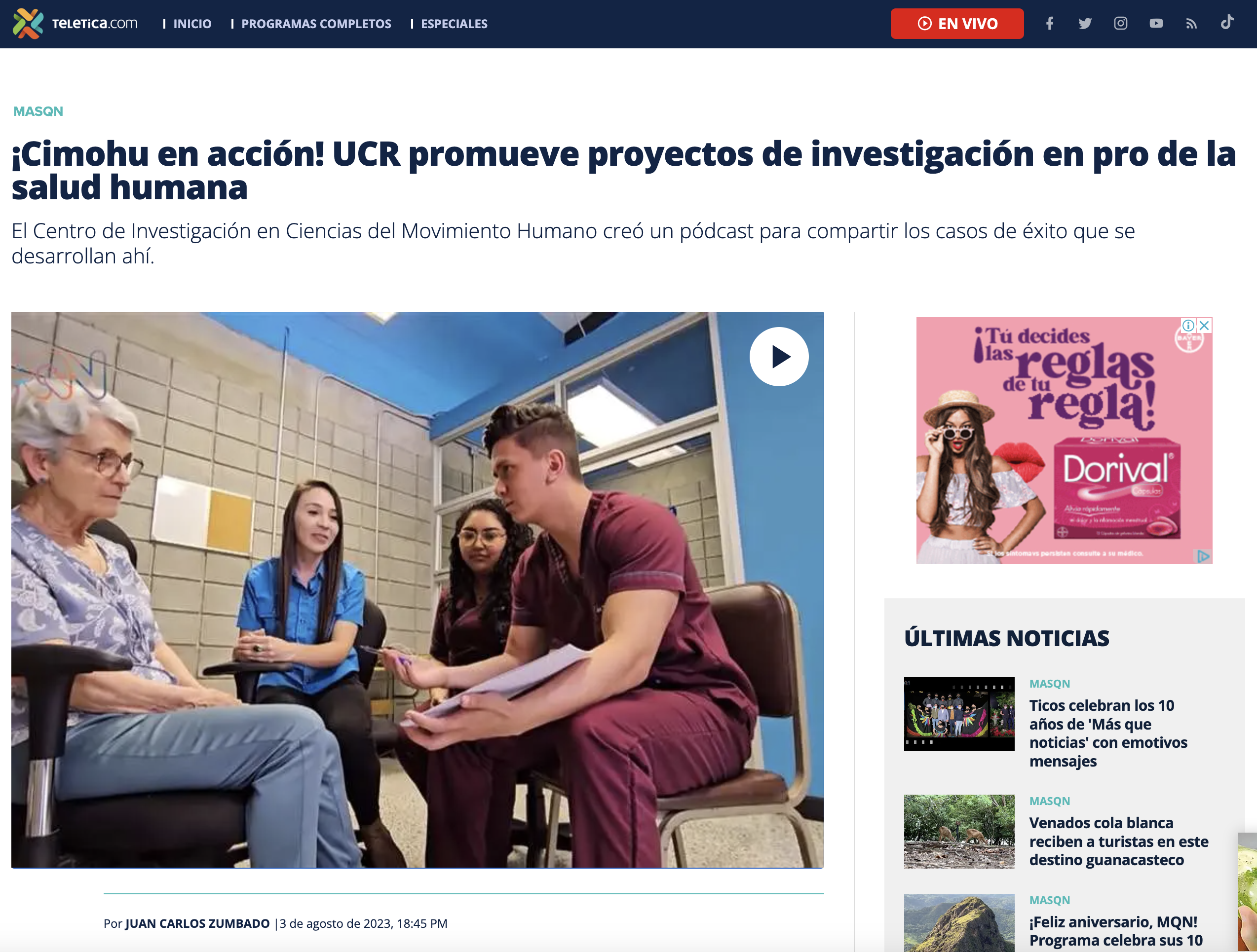 Teletica: ¡Cimohu en acción! UCR promueve proyectos de investigación en pro de la salud humana